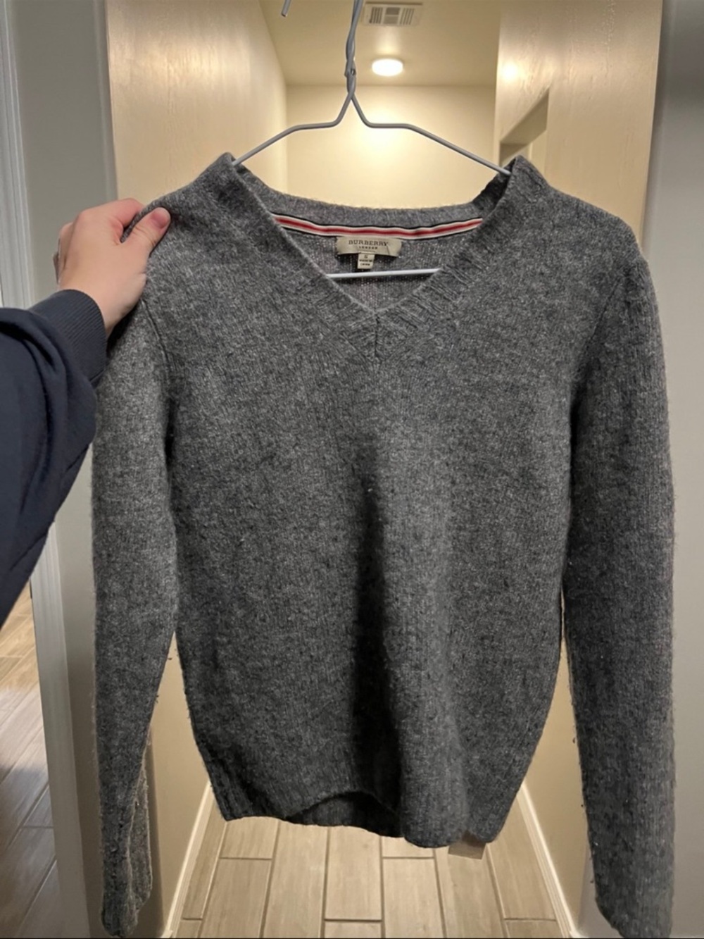 Burberry Gray V-Neck Wool Blend Sweater